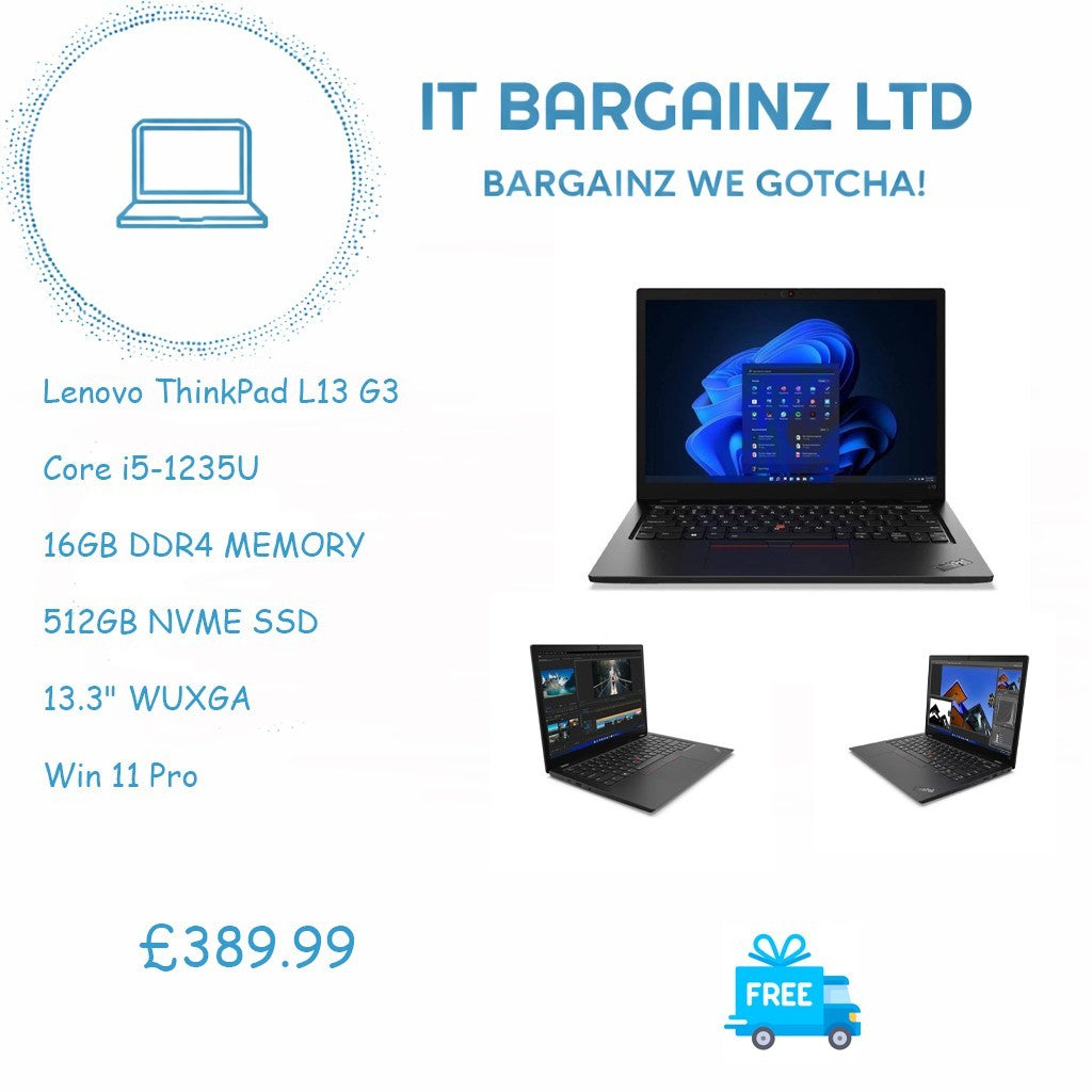 Lenovo ThinkPad L13 G3 Laptop Core i5-1235U 1GB 512GB SSD 13.3" WUXGA Win 11 Pro0