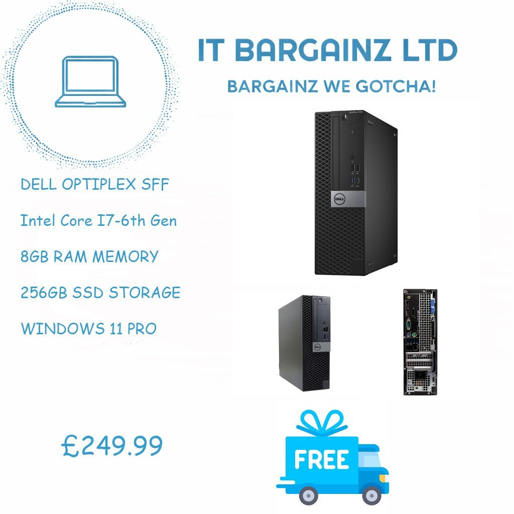 Dell OptiPlex SFF Intel Core I7 6th Gen 8GB RAM 256GB SSD Windows 11 Pro FHD0