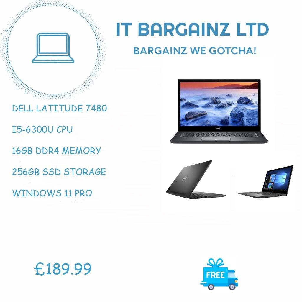 Dell Latitude E7480 Core i5-6300U 16GB Ram 256GB Windows 11 Laptop Webcam Hdmi0