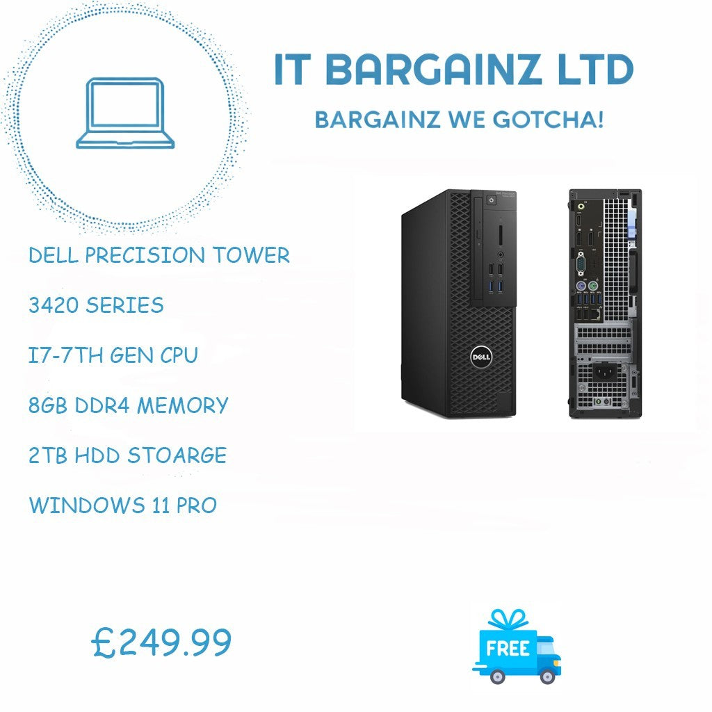 Dell Precision 3420 Tower PC Intel Core i7-7700 8GB RAM 2TB HDD Win 11 Pro0