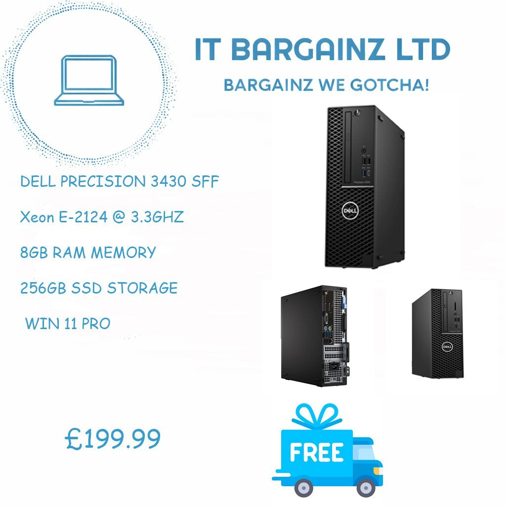 Dell Precision 3430 SFF  Xeon E-2124 @ 3.3GHZ 8GB RAM 256GB SSD Win 11 Pro0