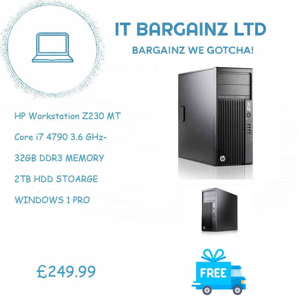HP Workstation Z230 MT Core i7 4790 3.6 GHz- 32GB RAM 2TB HDD W11 PRO0