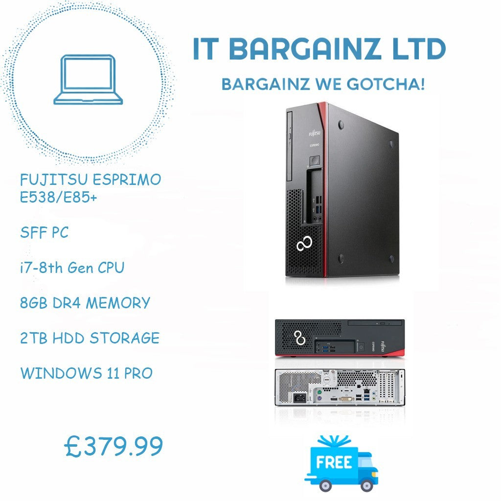 Fujitsu Esprimo E538/E85+ SFF PC i7-8th Gen 8GB RAM 2TB HDD Win11 Pro0
